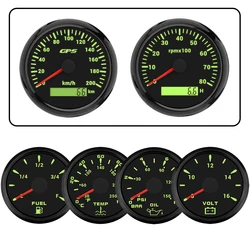 ELING 6 Gauge Set 85mm GPS Speedometer 0-8000RPM Tachometer + 52mm Water Temp Oil Pressure Fuel Level Voltmeter with Backlight