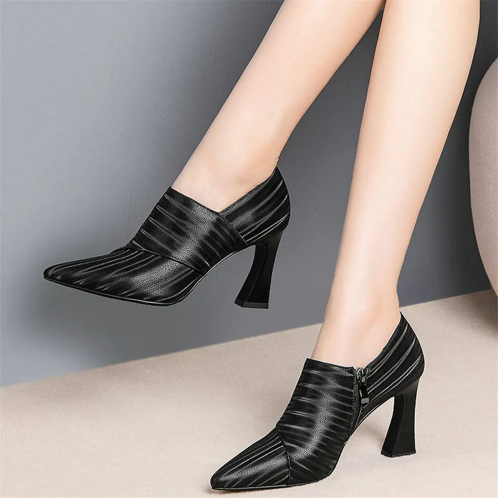 2022 Punk Office Shoes Women Genuine Leather High Heel Pumps Shoes Female Pointed Toe Wedding Party Ankle Boots Casual Shoes