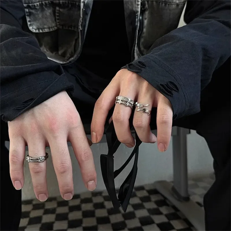 Starry Sky with Zircon Lightning Crown Tail Ring Couple's Ring Light Luxury Hip Hop Street Jewelry Gift Trend