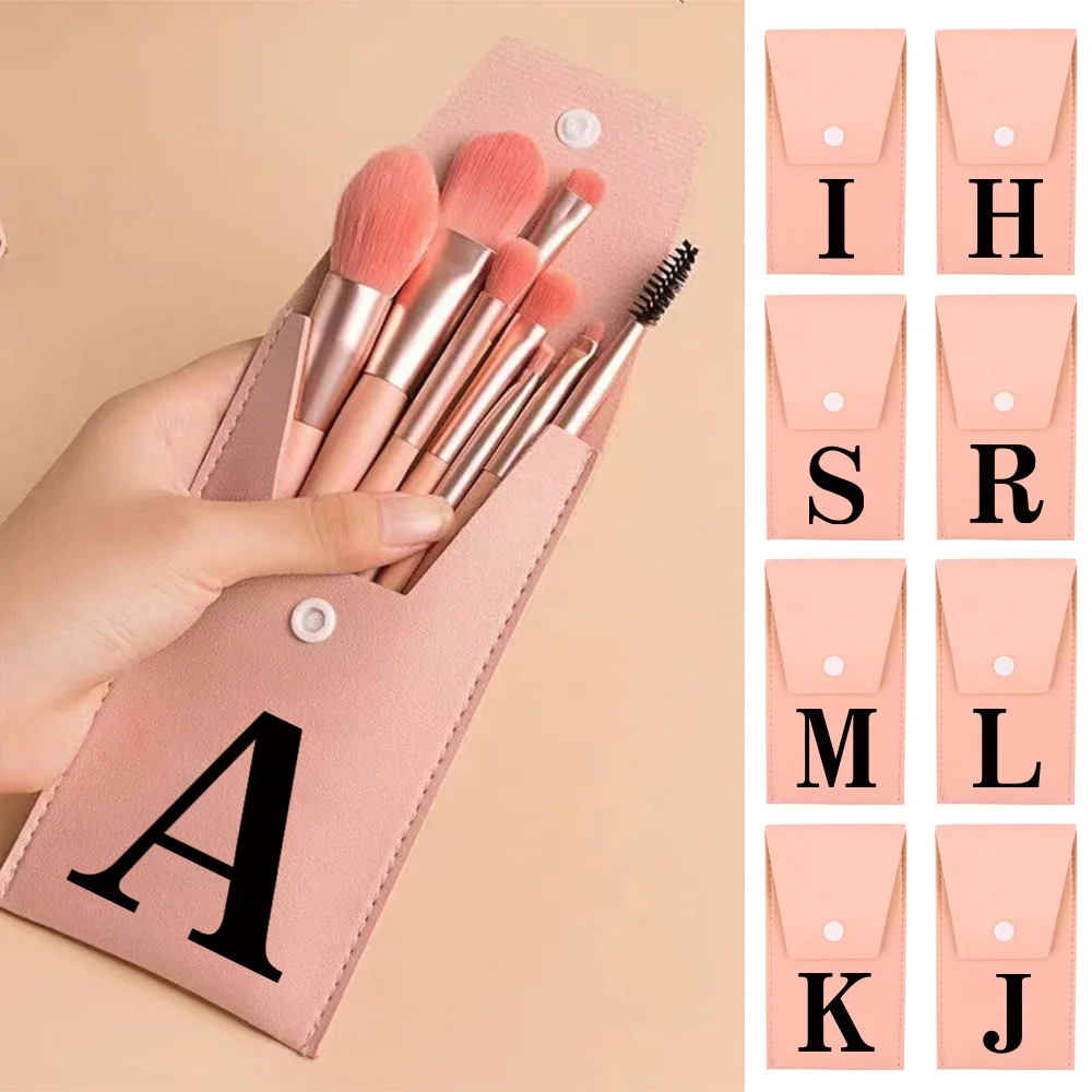 

8pcs Pink Professional Makeup Brushes Set Soft Synthetic Bristles For Eyebrow & Eyelash With Travel Case Black Pattern