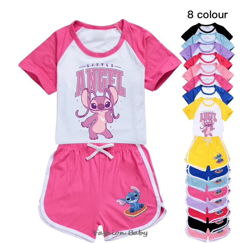 Kids Sets Clothes Lilo And Stitch Summer Boys Girls Casual T-shirt +Short Pants Sport Outfits Children Pajamas Suit Best Gift