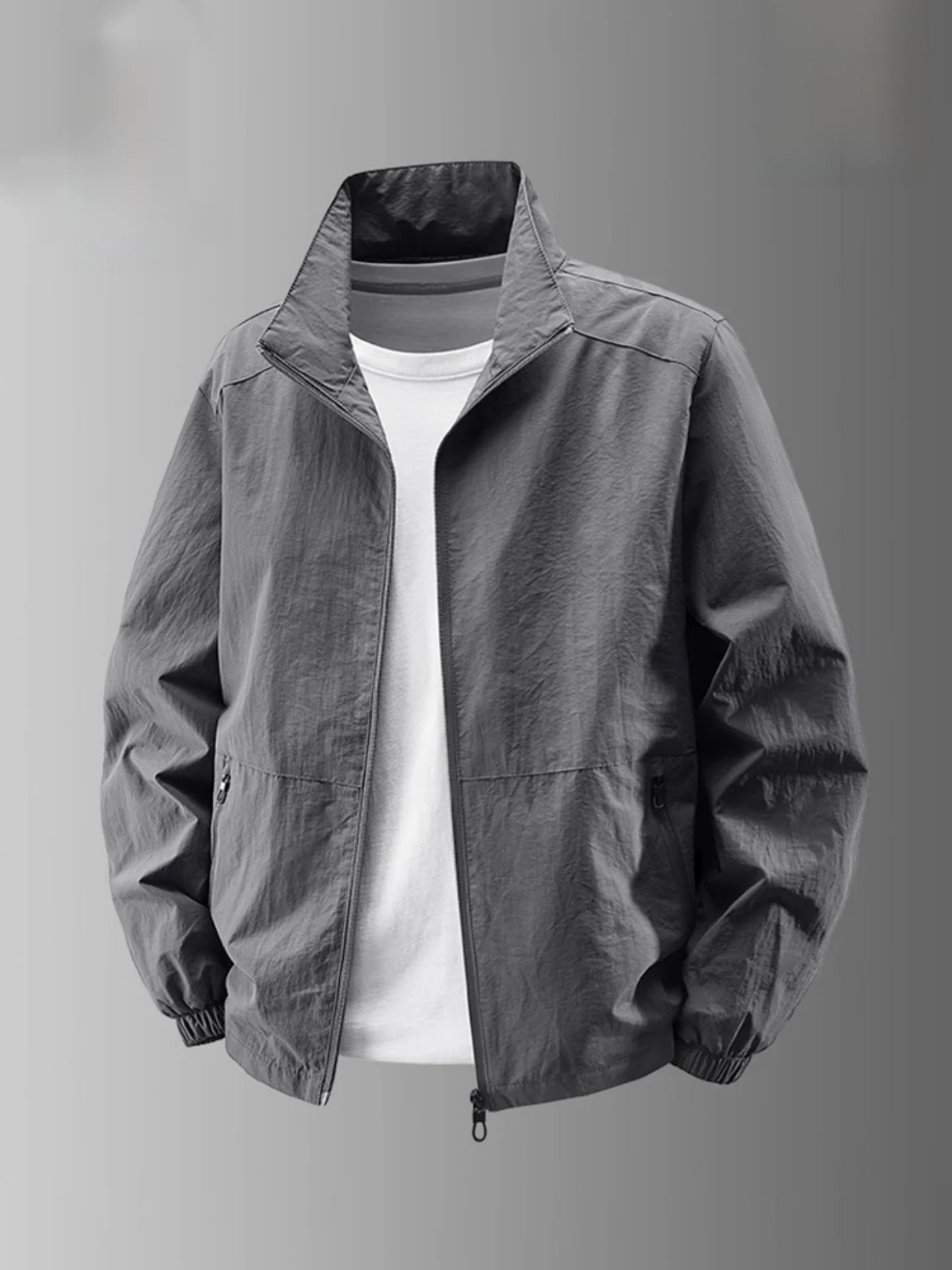 

Loose Fit Men's Jaet Casual Windproof Breathable Spring Autumn Large Size Mid-aged Dad Sle St Man Coat with Stand Collar