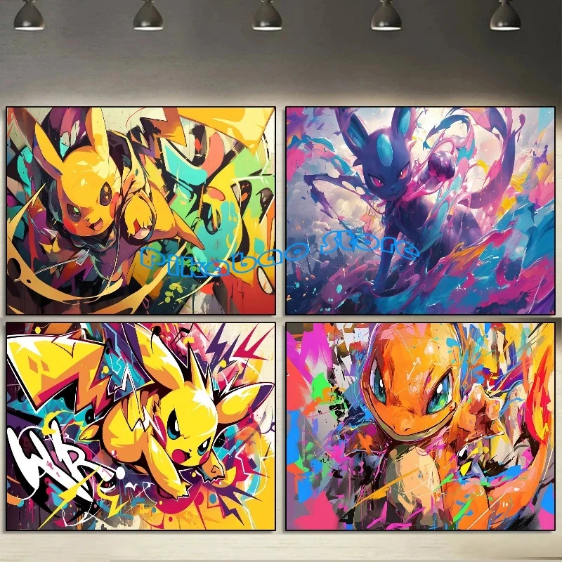 Graffiti Watercolour Art Pokemon Poster Prints Playroom Canvas Paintings Wall Picture Living Room Kids Bedroom Home Decor