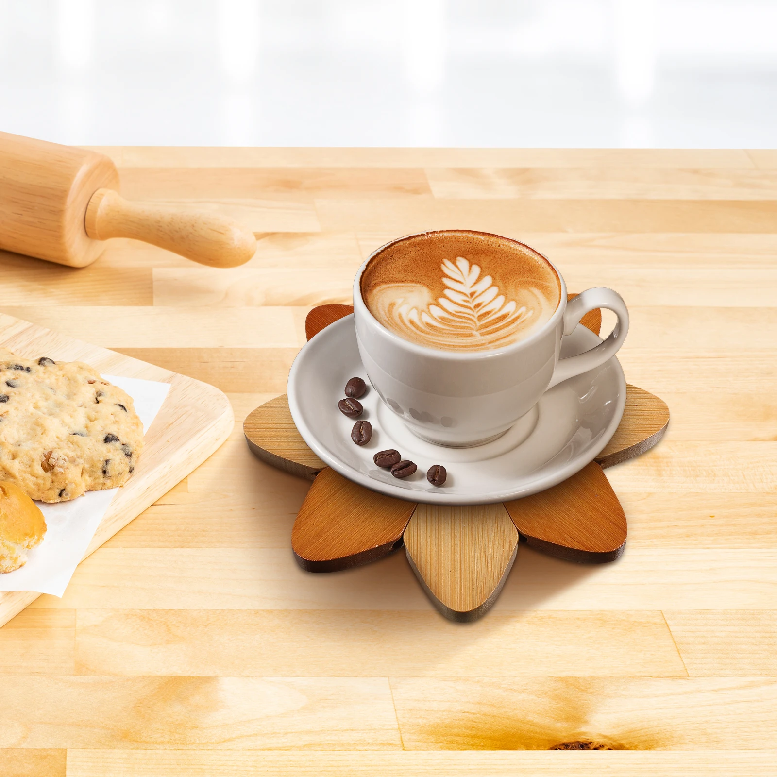 

1 Set Bamboo Trivets Windmill Shape Heat Resistant Expandable Hot Dish Holder Coffee Pot Mat Countertop Protector Insulated