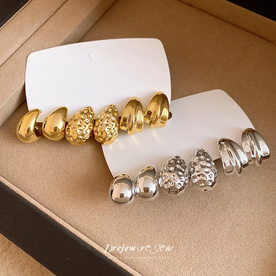 DREJEW Vintage Geometric Ear Stud Multi-Pack Gold Silver Textured Statement Ear Stud for Women Daily Party Jewelry