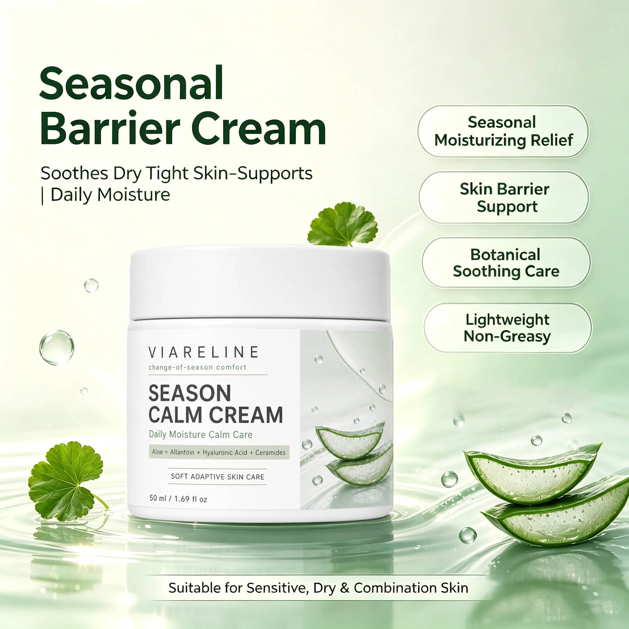 Centella Season Calm Cream with Aloe Ceramide Hyaluronic Acid for Sensitive Dry Skin Barrier Support Change-of-Season Care
