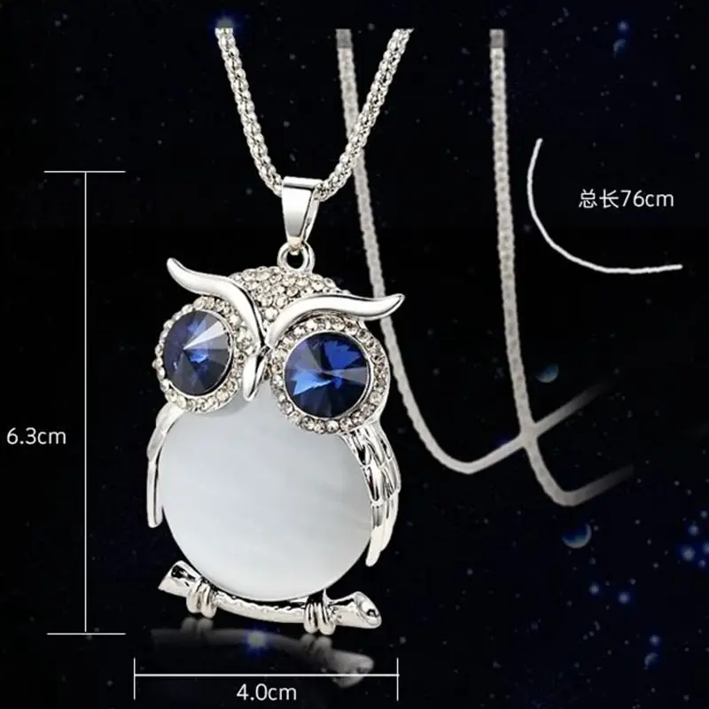 Creative Owl Sweater Chain Pendant Necklace for Women Fashion Rhinestones Crystal Vintage Animal Couple Anniversary Jewelry Gift