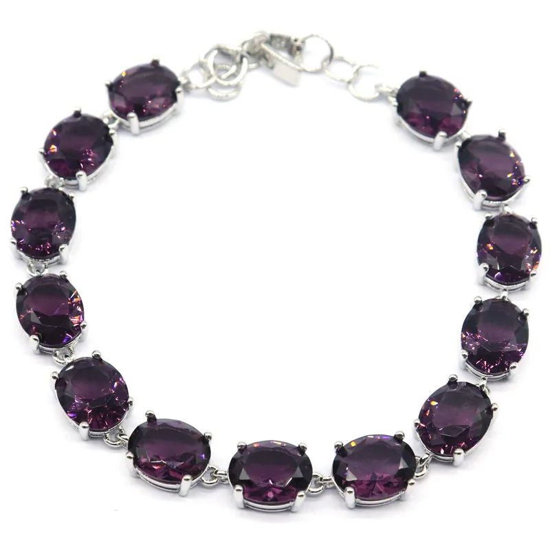 

11x9mm 19g SheCrown Peridot Amethyst Smoky Topaz Green Tsavorite Garnet Amethyst Daily Wear Silver Bracelet 8-9inch