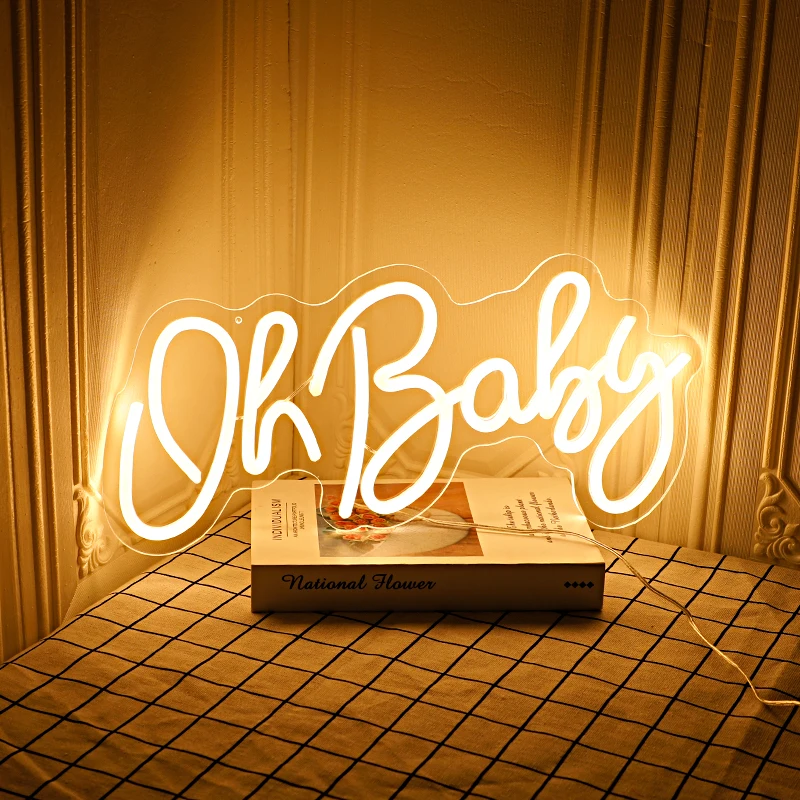 Oh Baby Neon Sign Light for Party Decor 31*24  cm Happy Birthday Wedding Transparent Acrylic Custom Neon Light Sign