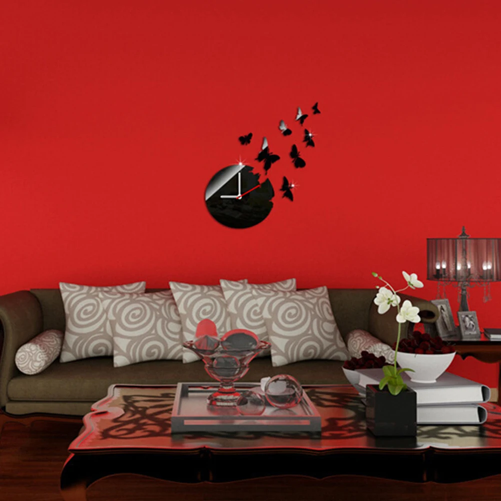

3D Black Clock Removable DIY Acrylic Mirror Wall Decal Wall Sticker Decoration for Bedroom Living Room