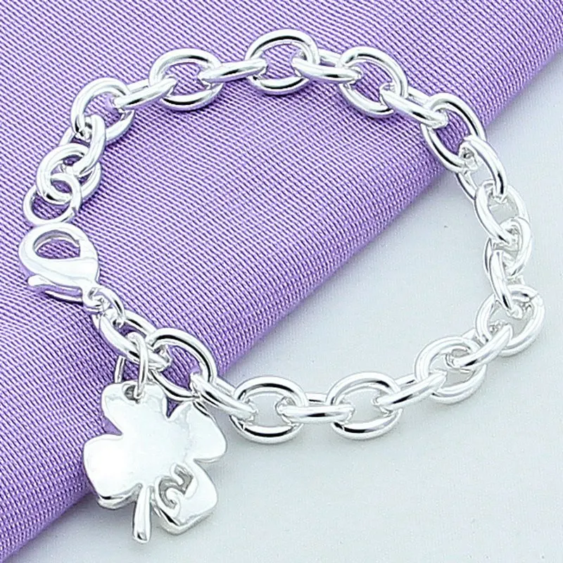 925 Sterling Silver Four Clover Charm Bracelet