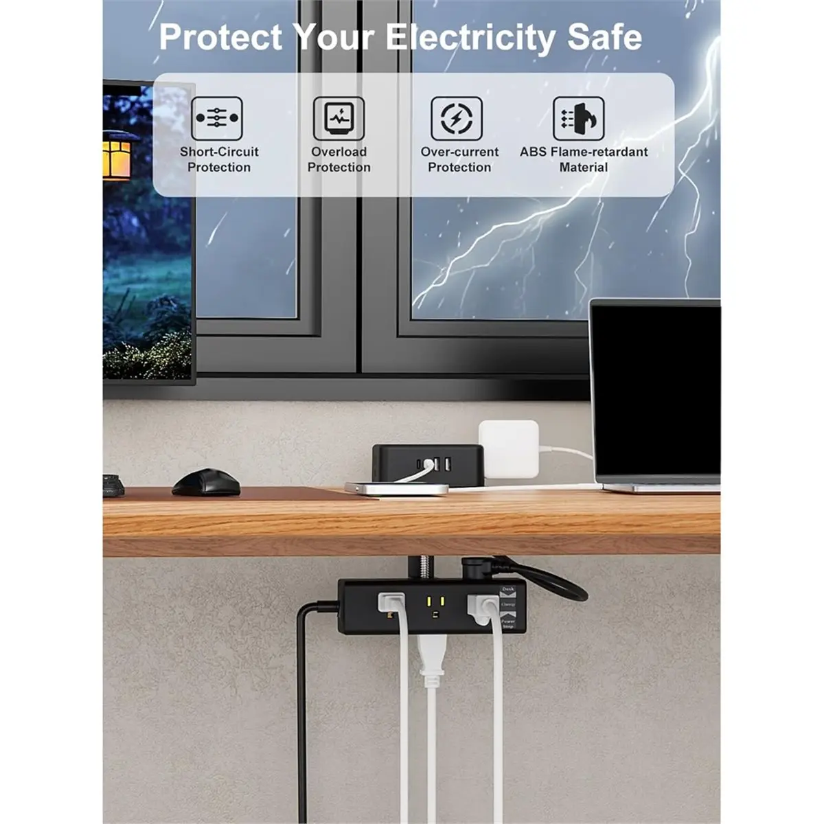 Desk Clamp Power Strip 13 Outlet 2USB-C Ports,2 USB-A Ports,Desktop Mount Outlet Spaced Surge Protector US Plug