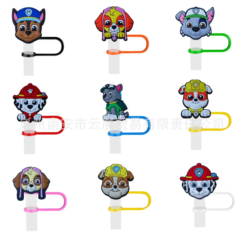 

9pcs Paw Patrol Straw Plug Cartoon Chase Skye Reusable Silicone Drinking Dust Cap Glass Cup Straw Sealing Tools Accessories Gift