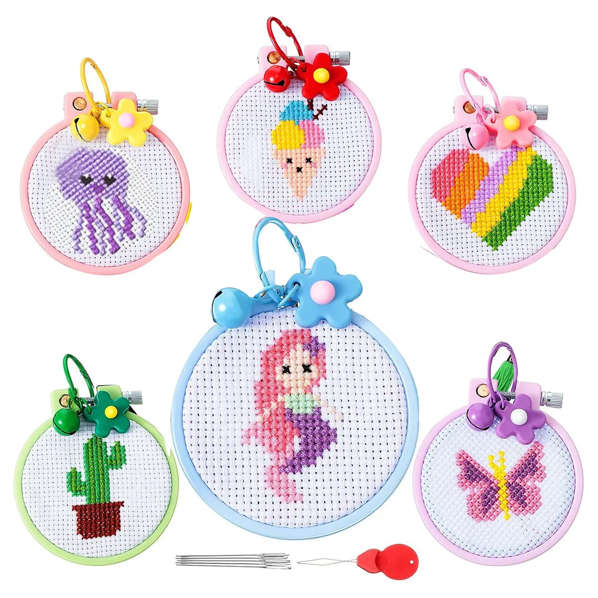 6Pc - for Kids Embroidery Kit for Beginners with Stamped Embroidery Patterns - Kit Craft Supplies