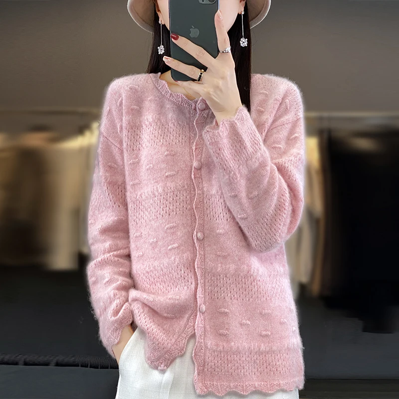 

BELIARST 2023 Autumn/Winter 100% Merino Wool Clothing Women's O-Neck Knitted Cardigan Casual Fashion Korean Large Size Tops Coat