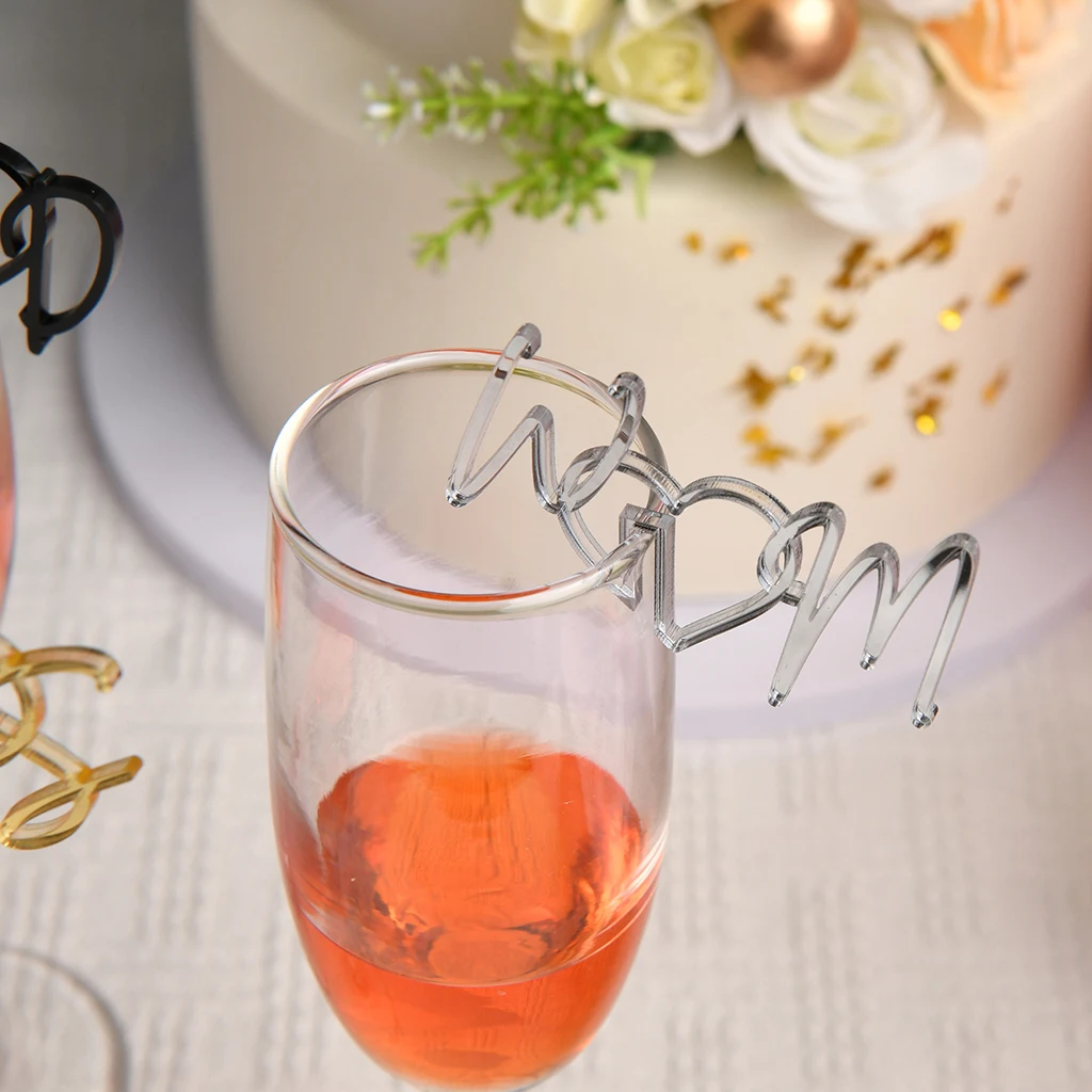 20/50/100pcs Personalized Cut Wedding Drink Tags Glass Topper Drink Stirrers Bar Sign Glass Marker Acrylic Wine Charms