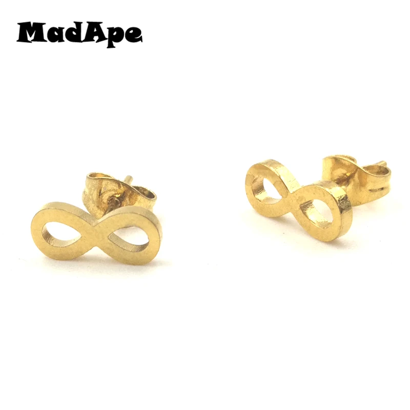 MadApe Simple 8 Digital Stud Earrings Gold Color Never Fade Stainless Steel Earrings For Women And Man Earrings Jewelry