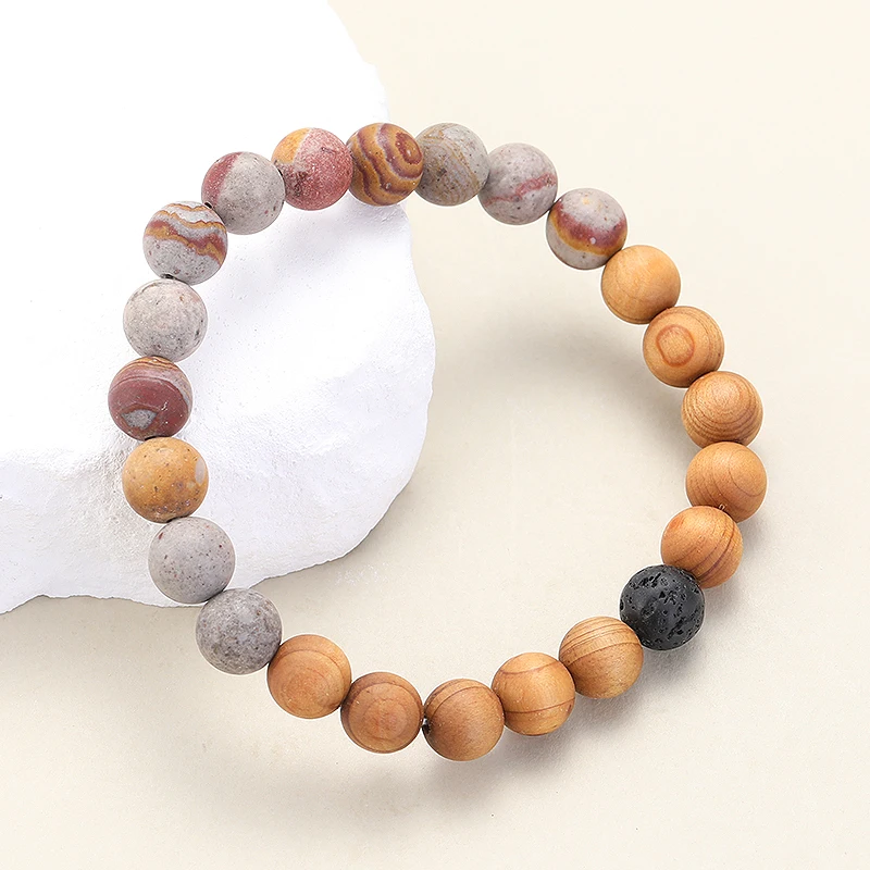 

Natural Stone Beads Matte Brown Wood Grain Beads Bracelet Elastic Bracelet Handmade Jewelry Making Couple Bracelet 8mm Beads