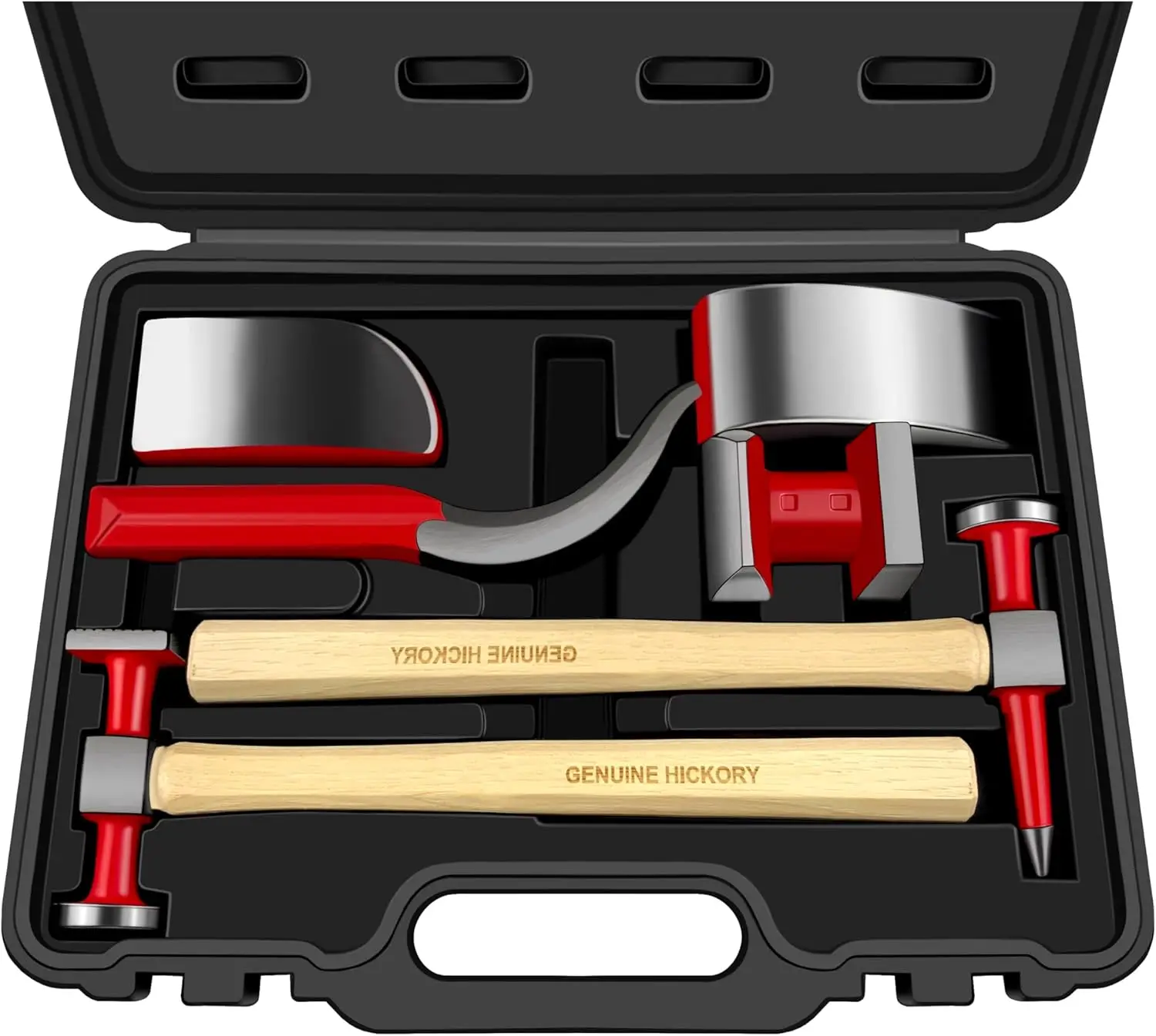 

6-Piece Heavy Auto Body Repair Tool Set with Hammer, Dolly, Carrying Case & Hickory Handles for Fender Repairs
