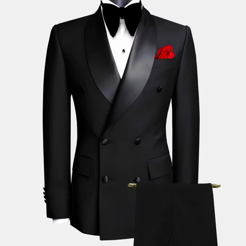Men's Double Breasted Tuxedo Suit Slim Fit Shawl Lapel Formal Jacket & Pants Set for Wedding Party Prom