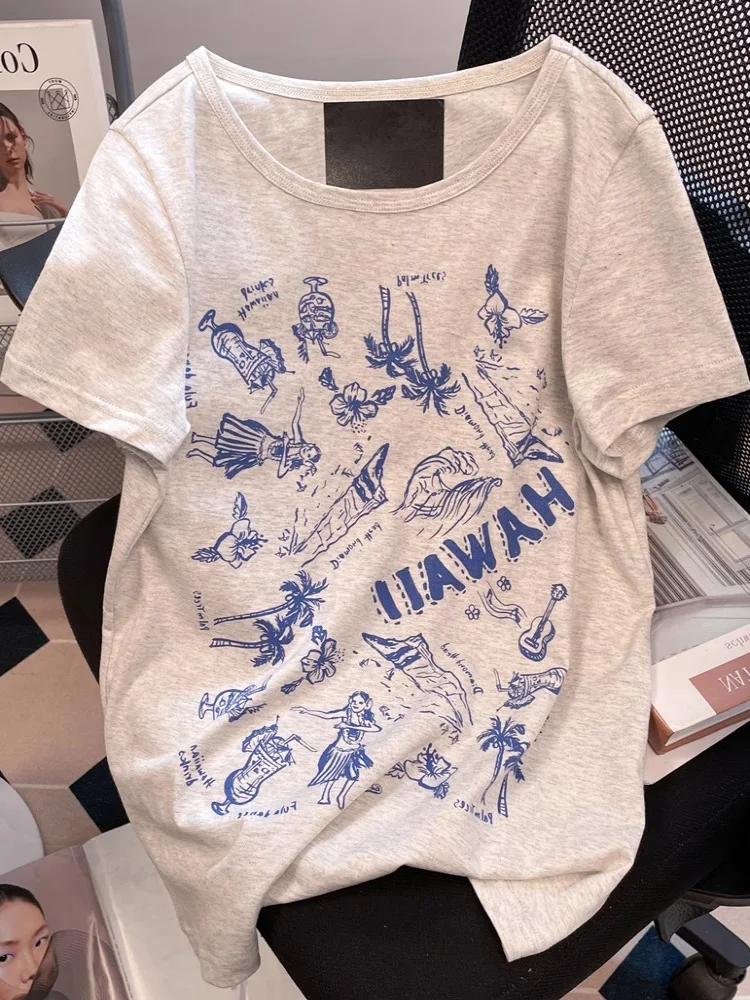 

plus Size Women's American Retro Graffiti Print Short Sleeve T-Shirt Casual Summer Top Design Sensation Graffiti Casual...