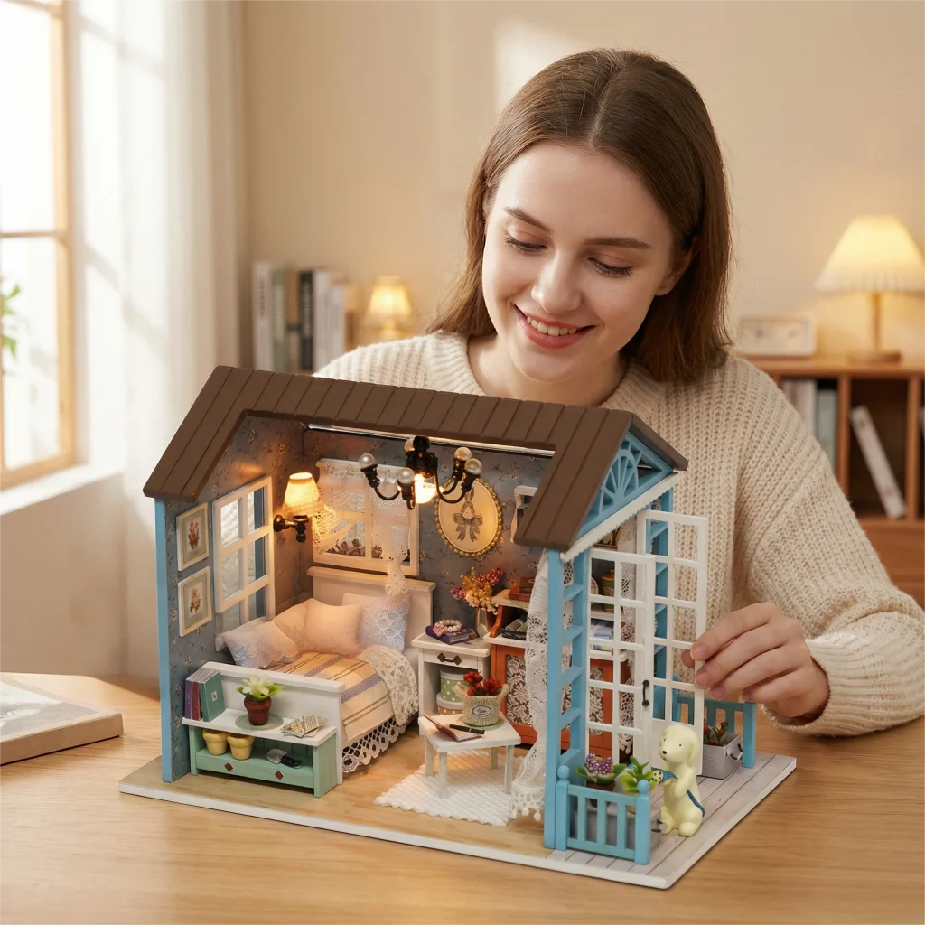 مجموعة نماذج تجميع منزل المقصورة الخشبية ثلاثية الأبعاد من OUZEY "الغابات الزرقاء" - حرفة كوخ مصغرة إبداعية #2