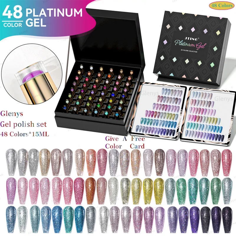 Glenys 48 color nail polish gel net red popular semi permanent immersion gel UV LED nail shop special nail art varnish set 15ml