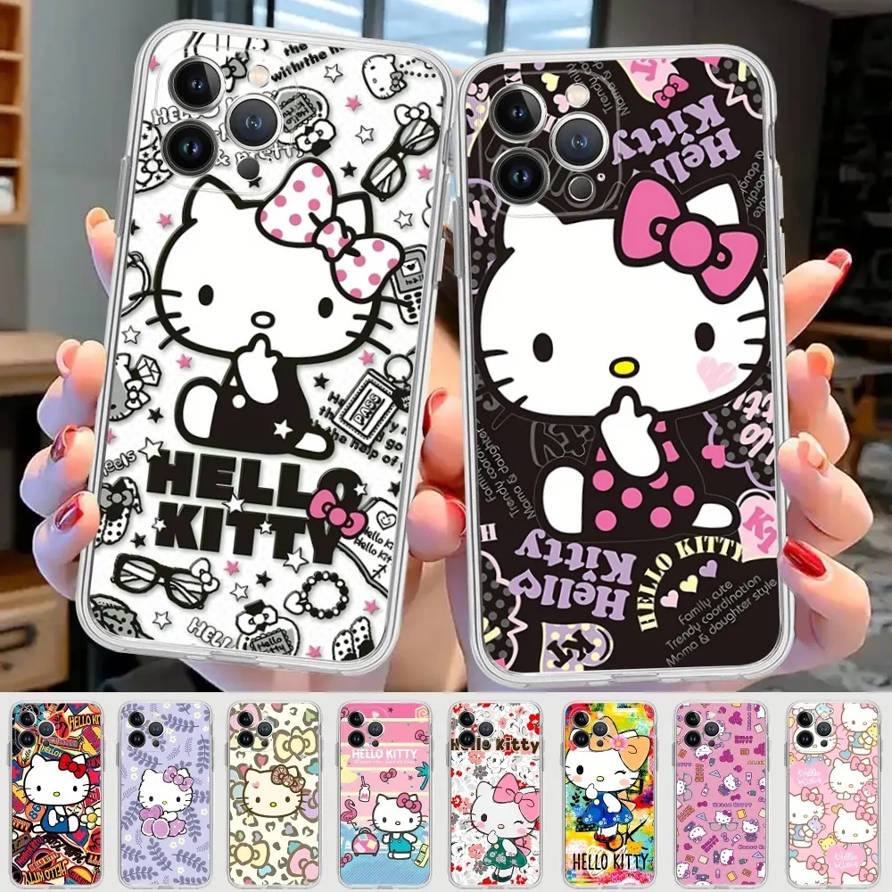 Cartoon H-Hello-Kitty Phone Case For IPhone 15 8 7 6 6S Plus X SE 2020 XR XS 14 11 12 13 Mini Pro Max Mobile Case