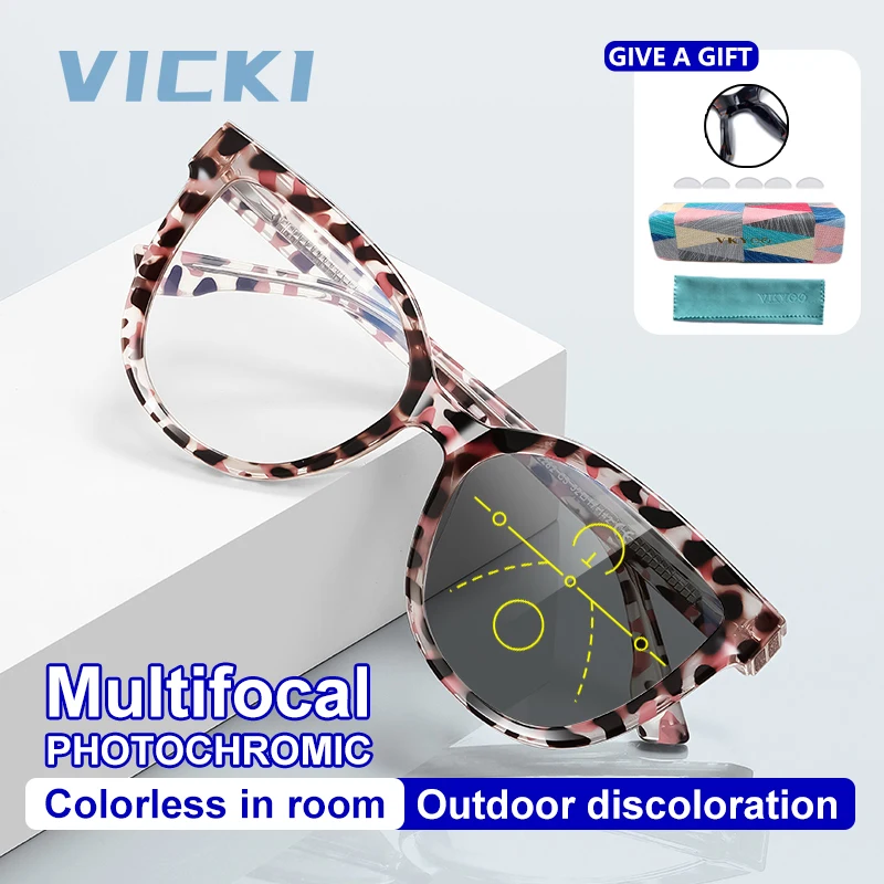

Женские очки VICKI в большой оправе «кошачий глаз» с защитой от синего света — персонализируемые по рецепту, мультифокальные, фотохромные PFD2282