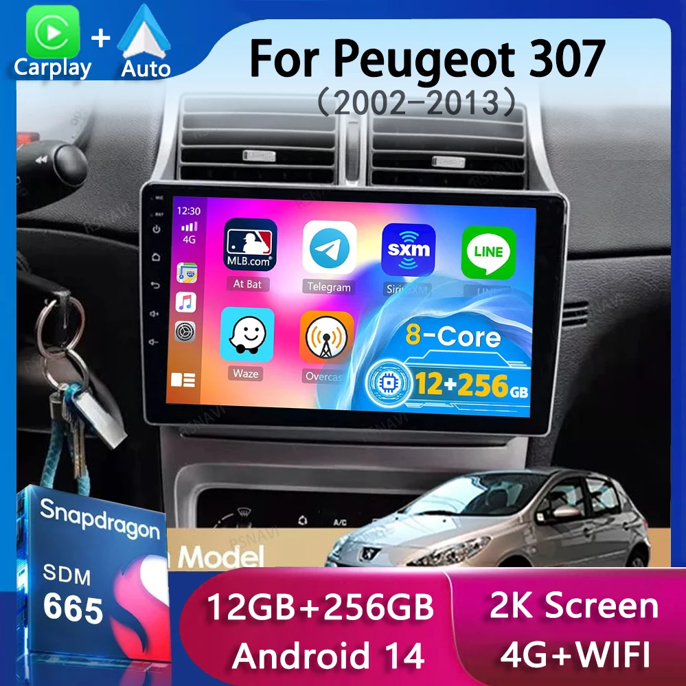 Android 14 Carplay Car Radio For Peugeot 307 307CC 307SW 2002 - 2013 Navigation Multimedia Player Stereo WiFi+4G video Auto DVD