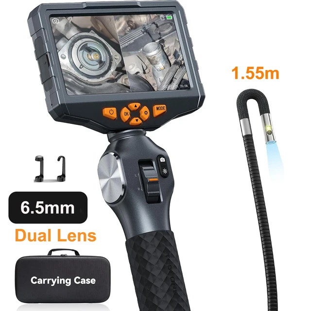 TESLONG TD500 6,5 mm boroskop przegubowy z podwójnym obiektywem 1080P 5-calowy ekran IPS dwukierunkowy 360 °   Kamera endoskopowa sterująca z WIFI
