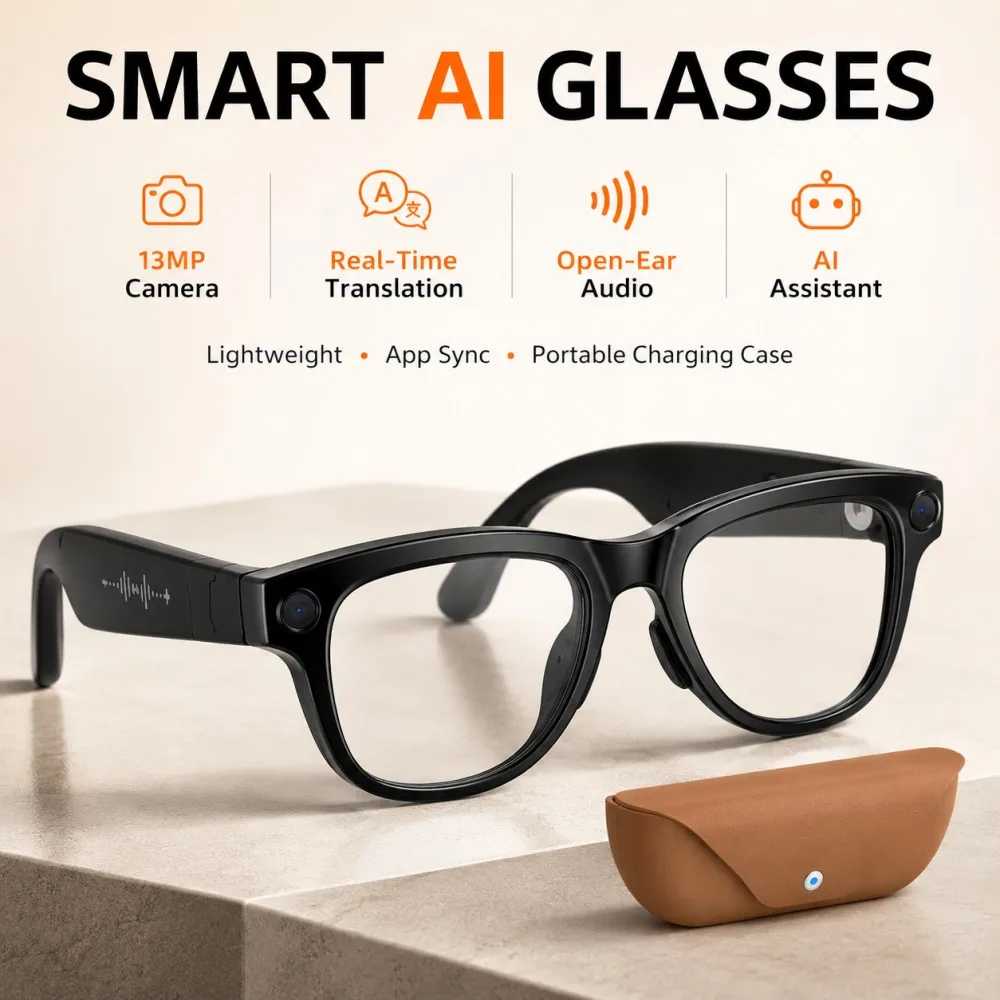 New Business 4K HD Color Change AI Smart Glasses 1300W Pixel Camera AI Chat Music Player Call AI Sports Glasses