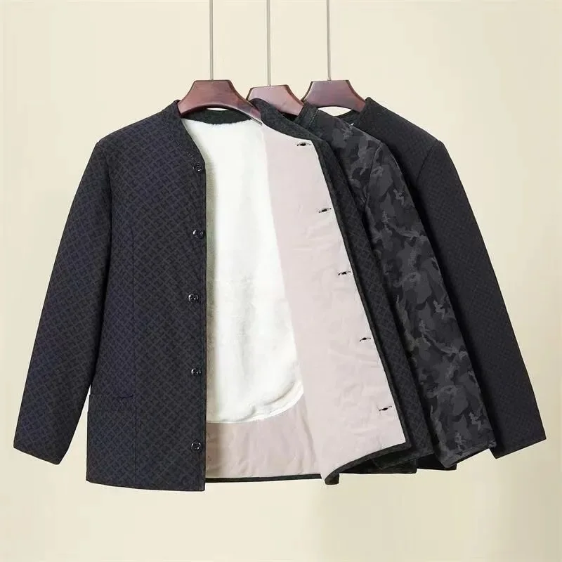 중년 및 노년 남성을 위한 두꺼운 낙타털 면 재킷 겨울용 따뜻한 스탠드 칼라 대형 사이즈 할아버지 면 코트