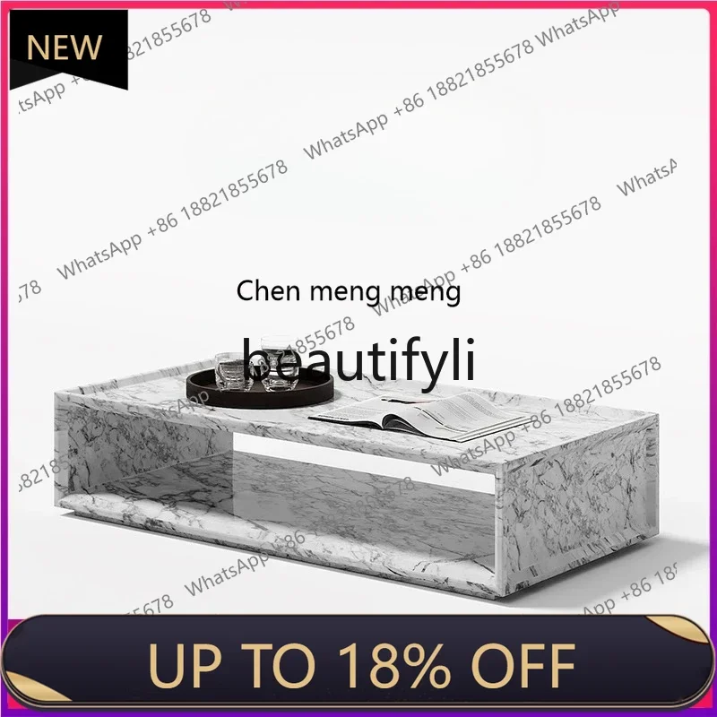 

P178 High-end Natural Marble Rectangular Coffee Table Minimalist Storage Cream Style Wabi-sabi Style