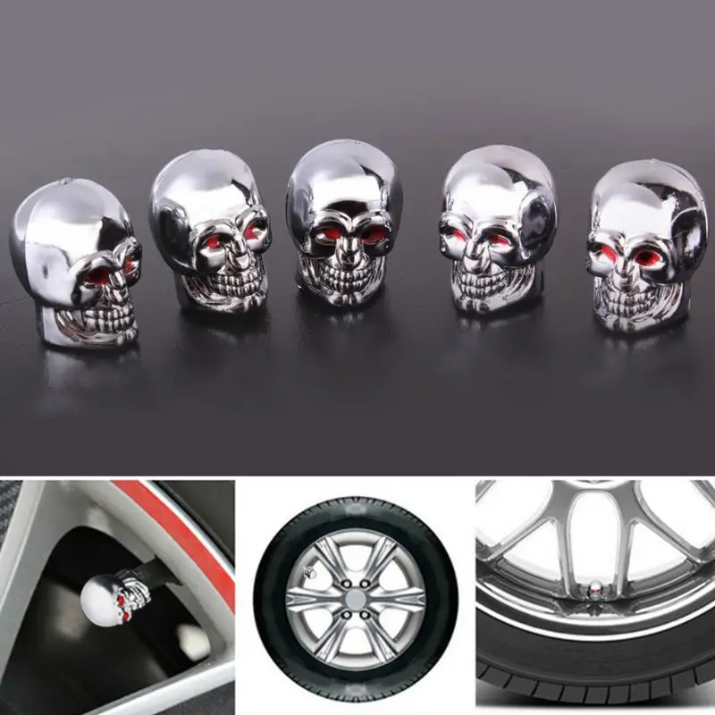 652F 5Pc Skull Tyre Tire Wheel Car Auto Valves Cap Dust Stem Cover BicycleMotocycle