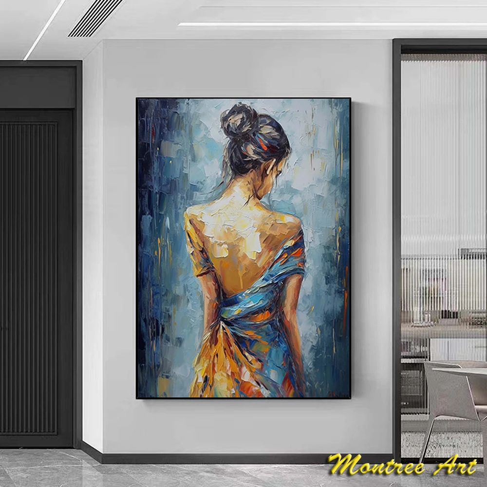 Hand Painted Oil Painting Beautiful Girl Back View Oil Painting Original Vintage Beauty Art Woman Back Modern Bedroom home Decor