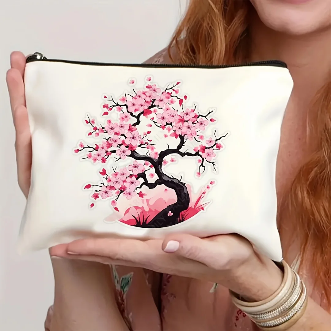 Makeup Bag Featuring a Cherry Blossom Design This Portable Toiletries Bag Is Perfect for Travel, Vacations Storage Bag Women's