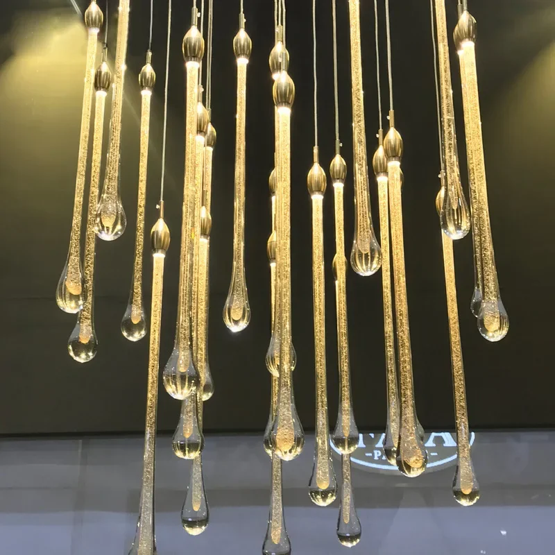 Nordic Creative Crystal LED Chandelier Duplex Building Villa Restaurant Bedroom Bedside Hanging Lamps Staircase Decor Lighting