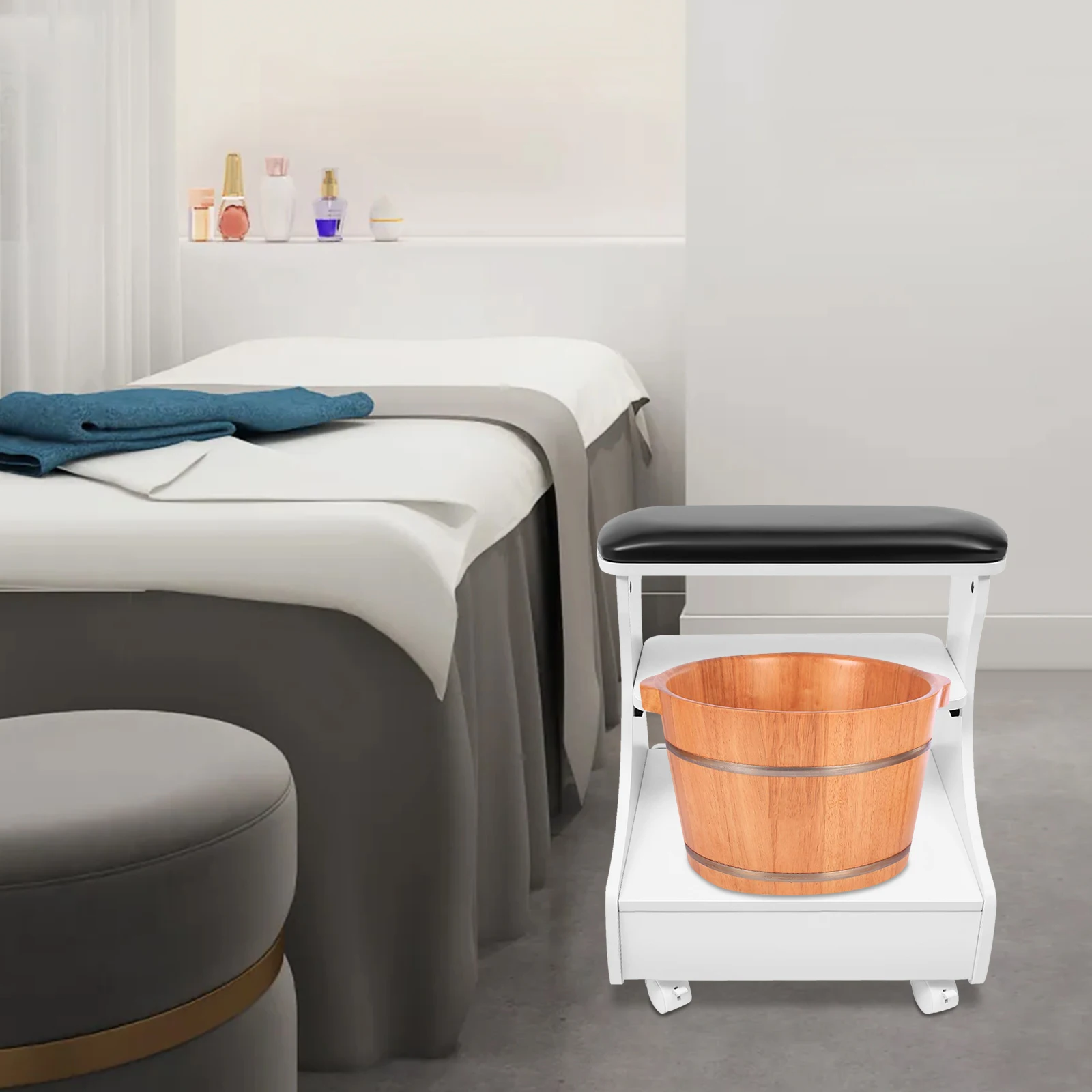 Foot Bath Stool, Portable Pedicure Foot Rest Hold 44.09 lbs Removable Shelf Footbath Stool with Wheels for Beauty Salons Medical Clinics Hair Salons Family Bathrooms (Black) image 5