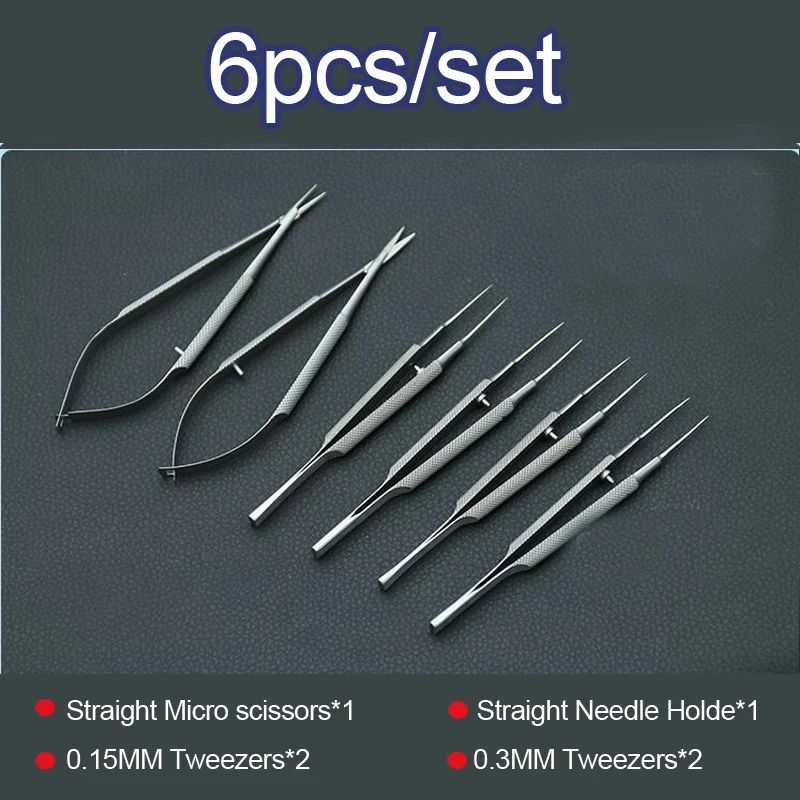 Nova 4 pçs/set titulares instrumentos de microcirurgia oftálmica 12.5 centímetros tesoura + Agulha + pinças de aço inoxidável ferramenta cirúrgica