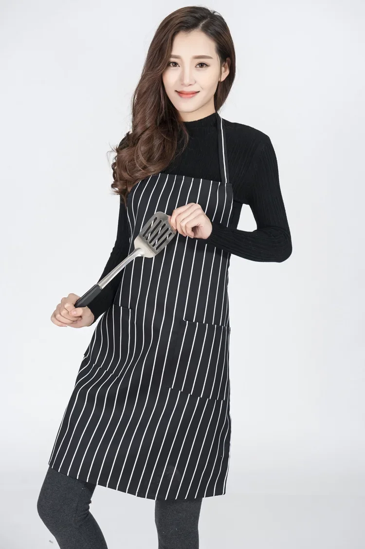 

Kitchen Aprons New Black White Stripe Women Men Apron Commercial Restaurant Home Bib Spun Polyester NF 002