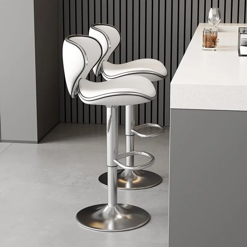 Modern Light Luxury Bar Stool with Backrest Adjustable Height Swivel High Chair for Home Kitchen Reception Simple Design