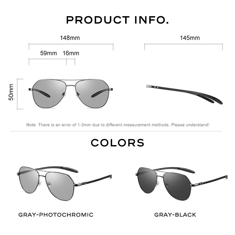 CAPONI Polarized Sunglass Men Photochromic CarbonFiber Sports shades Sunglasses UV400 Day Night Vision Brand designer BS23028