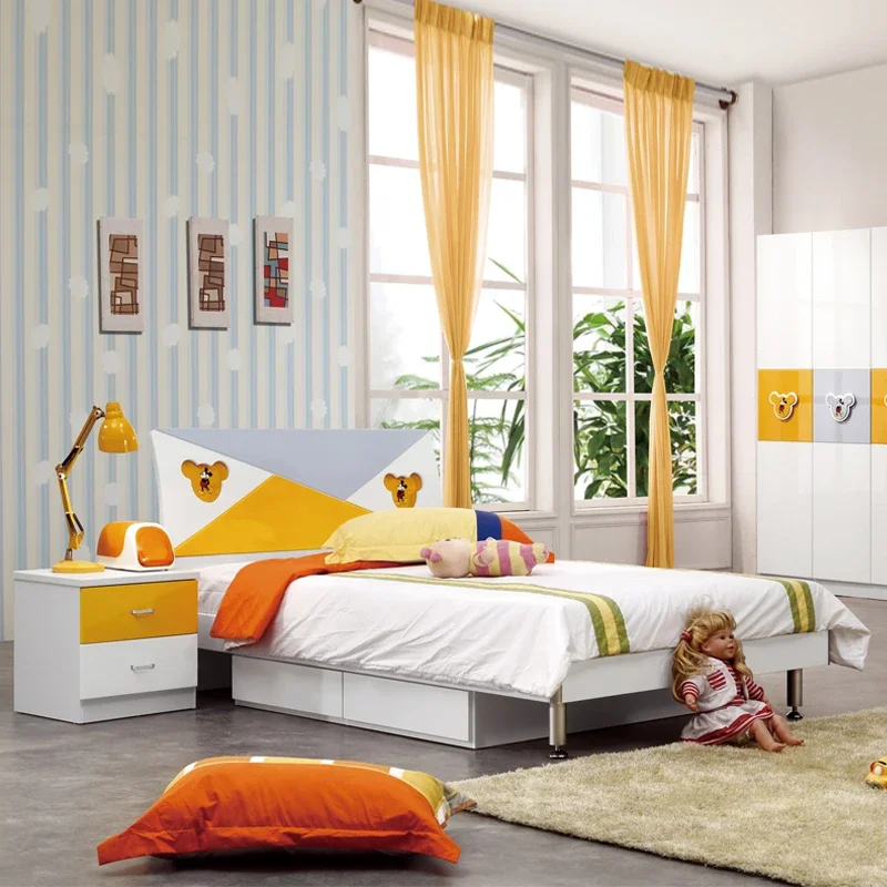 High Quality Modern Wood Frame Queen Kids Bed Set Home School Single Full Wooden Luxury Children'S Bedroom Furniture