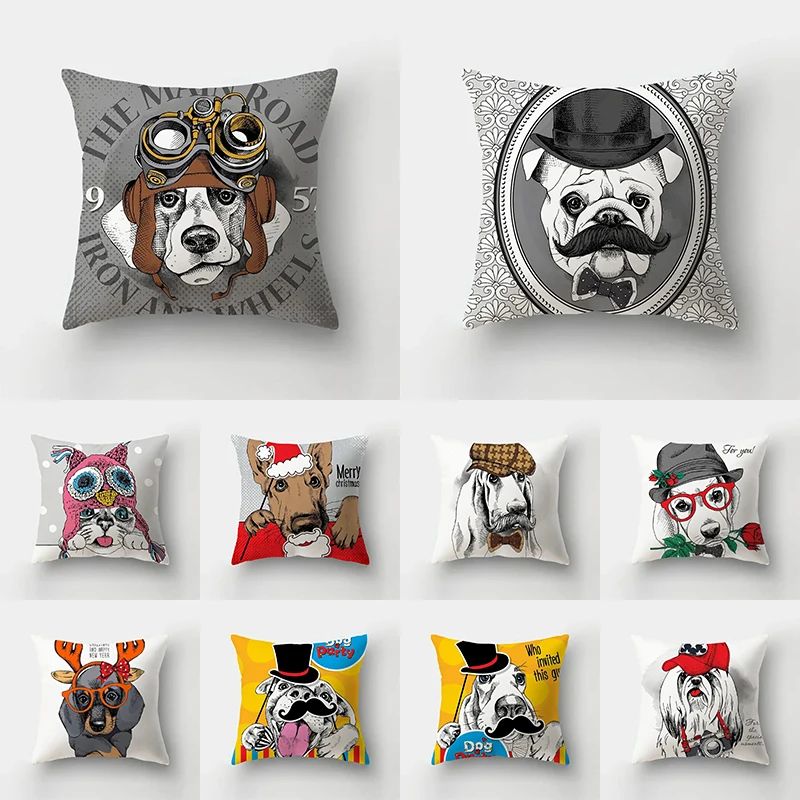 

Dog series printed peach skin pillowcase home decoration bedroom room living room sofa cushion cover 45x45cm