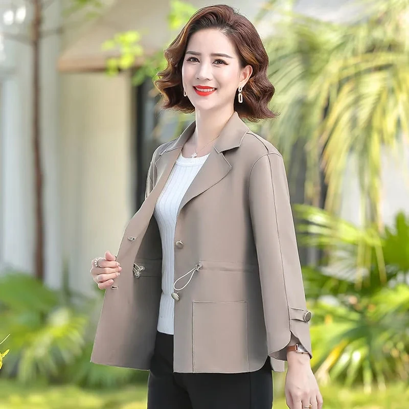 

2022New Spring Autumn Women's Trench Coat Korean Mid Aged Women Windbreaker Fashion Casual Short Outerwear Overcoat Tops Female