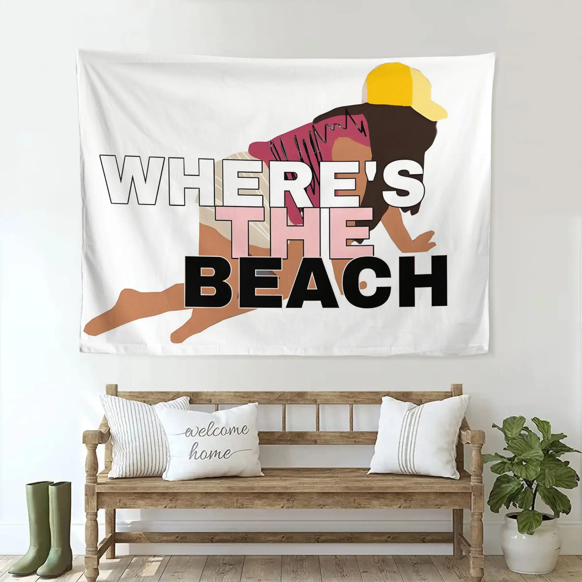VIKAMA Where's The Beach Fun Tapestry, American Summer Vacation Wall Art for Bedroom Living Room Dorm Decor