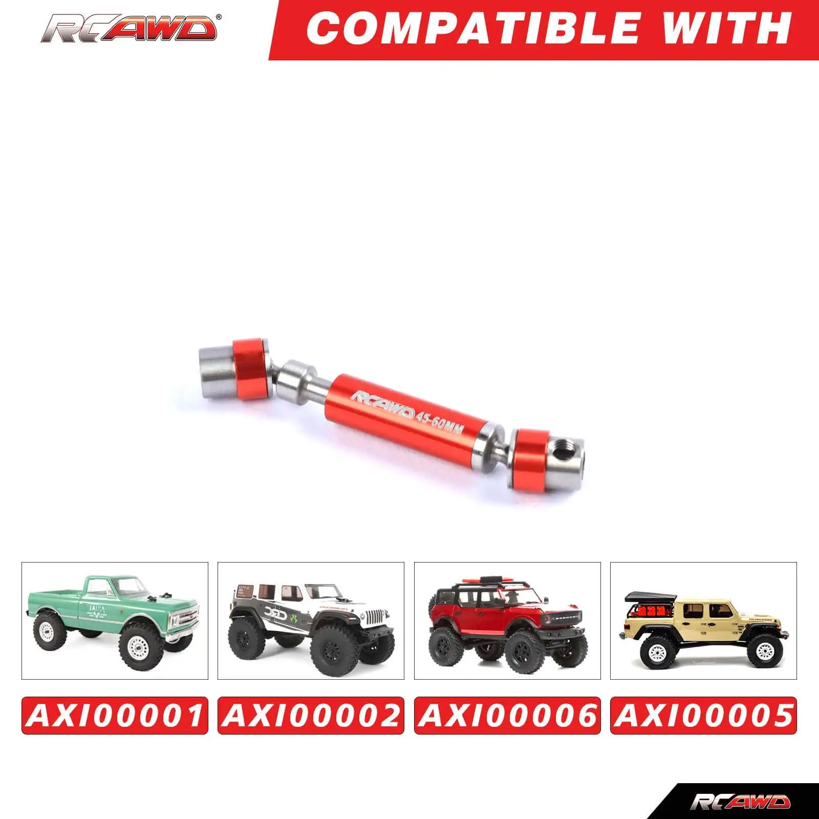 

RCAWD SCX24 45-60mm Metal Center Driveshaft Drive Shaft for Axial 1/24 SCX24 Chevrolet C10 Wrangler Ford Driveshaft Upgrade Part