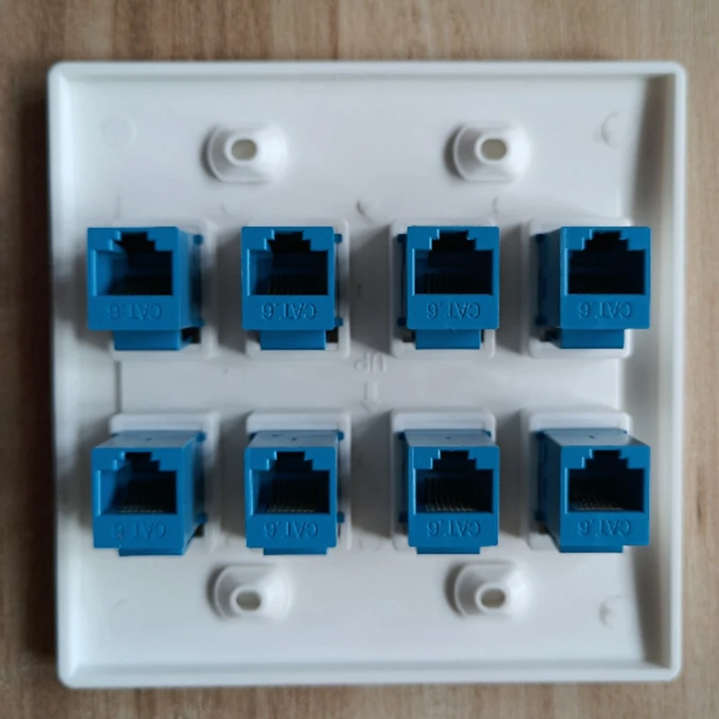 Placa de parede Ethernet 8 portas, fêmea para fêmea, azul, cat6, rj45, rj45