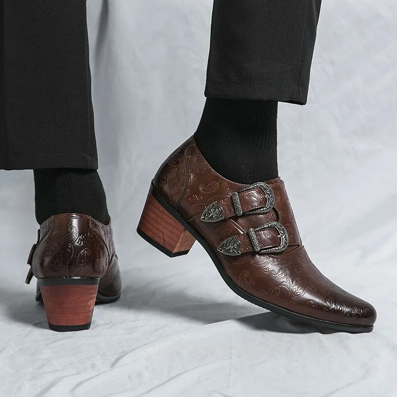 

Men's Dress Shoes Fashion Slim Fit Pointed High Heel Pullover Shoes Breathable Leather Shoes for Men Classic Men's Wedding Shoe